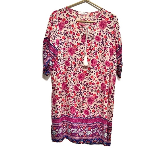 Pink and Purple Dolman Sleeve Mini Sundress - Picture 1 of 6